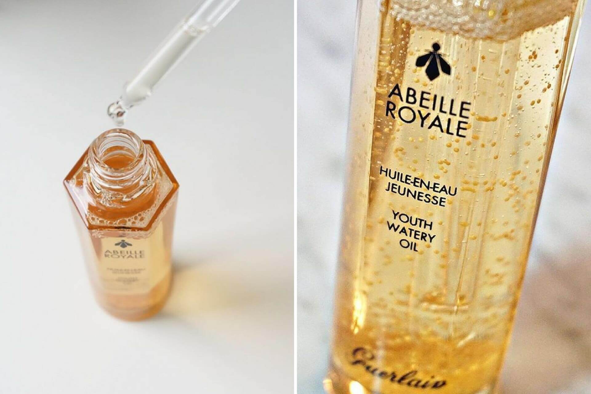 GUERLAIN Abeille Royale Youth Watery Oil 50 ml.   เซรั่มออยล์เข้มข้น เนื้อบางเบา ที่ช่วยมอบความชุ่มชื่นและกระจ่างใสให้กับผิว สูตรการปฏิวัติที่ผสมผสานพลังของเซรั่มกับความชุ่มชื่นของออยล์และความบางเบาของน้ำ  มอบผิวที่ดูกระจ่างใส เรียบเนียน ยืดหยุ่นมากขึ้นกว่าเดิม อีกทั้งยังช่วยปรับสีผิว ให้สว่างขึ้นอีกขั้น เหมาะกับทุกสภาพผิว แม้ผิวมันก็ใช้ได้ หายห่วง