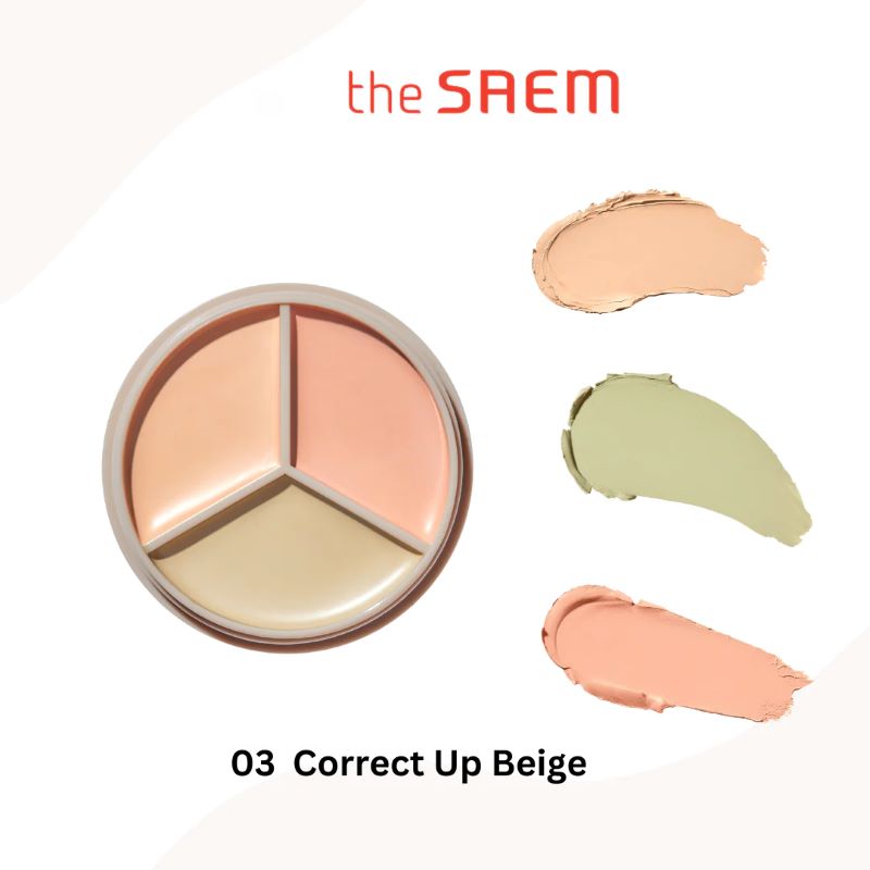 The Saem Cover Perfection Triple pot concealer #03 Correct-up Beige 4.5g. , The Saem  , thesaem , เครื่องสำอางเกาหลี ,คอนซีลเลอร์ , the saem concealer ซื้อที่ไหน , บาล์ม คอนซีลเลอร์ 3 หลุม The saem